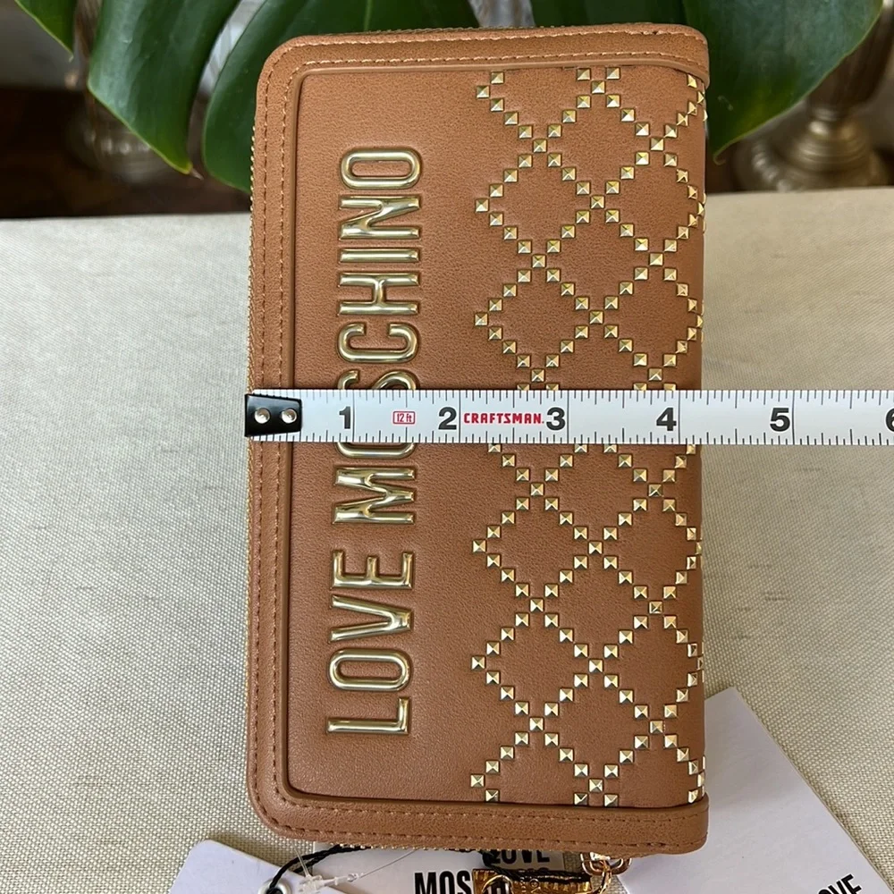 LOVE MOSCHINO Studded large Continental wallet Tan
